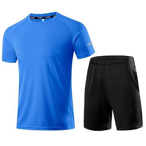 Herren Lauf-T-Shirt 2 Packungen Kurzarm T-Shirt Lässig Athleisure Sommer Einfarbig Schnelltrocknend Weich Atmungsaktiv Fitnesstraining Gehen Joggen Sportbekleidung Sportkleidung Blau Hanfgrau Schwarz Image