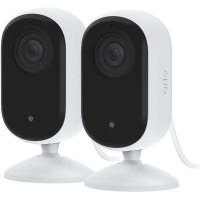 ARLO Smart Home Kamera "ESSENTIAL 2 2K Indoor Camera 2er-Pack", schwarz-weiß (weiß, schwarz), B:4,7cm H:9,7cm T:3,6cm, Ü