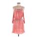 Promesa U.S.A. Casual Dress - Popover Cold Shoulder 3/4 Sleeve: Pink Acid Wash Print Dresses - Women's Size Medium