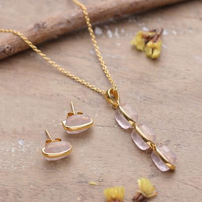 Pure Glow,'18k gold-plated Faceted 15-Carat Rose Quartz Jewelry Set'