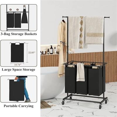 Laundry Hamper Sorter with Rolling Wheels and Removable Bags for Clothes Storage - 28.34"L x 18.11"W x 70"H