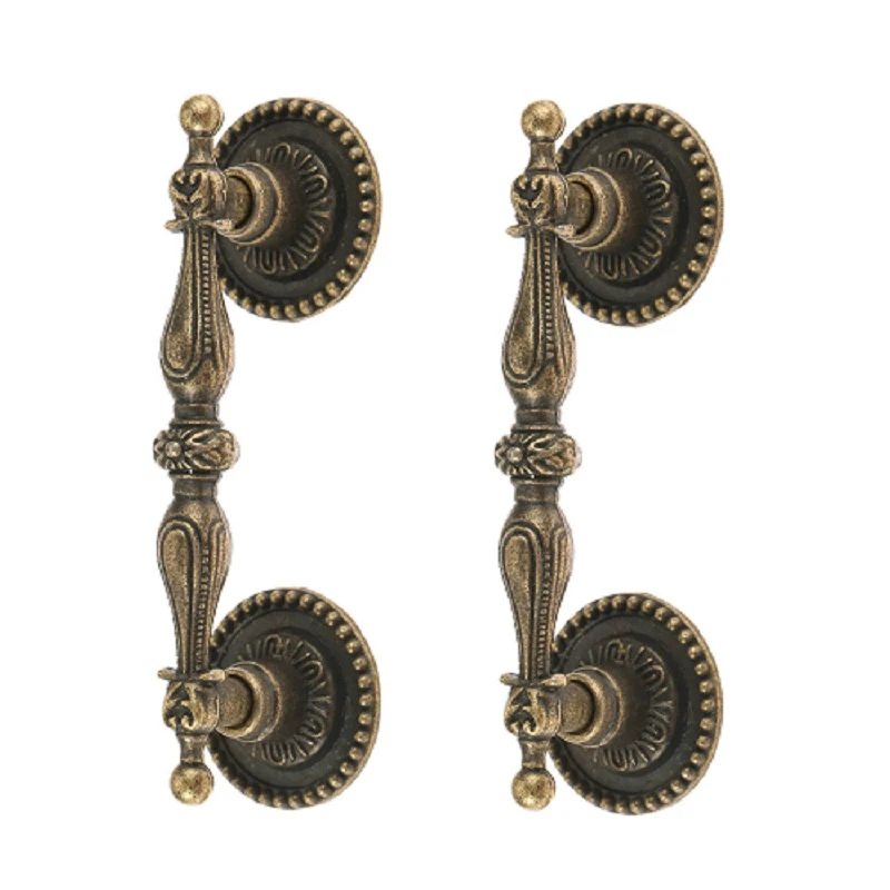 2Pcs Antike Bronze Griff Vintage Pull Messing Knob Möbel Armaturen 86mm * 24mm Europa Stil Spitze Schrank schublade Küche Decor Image