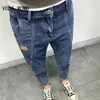 Street Fashion Zerrissene Jeans Männer Retro Schwarz Grau Lose Fit Elastische Beiläufige Denim Cargo Hosen Hip Hop Big Taschen Breite bein Hose