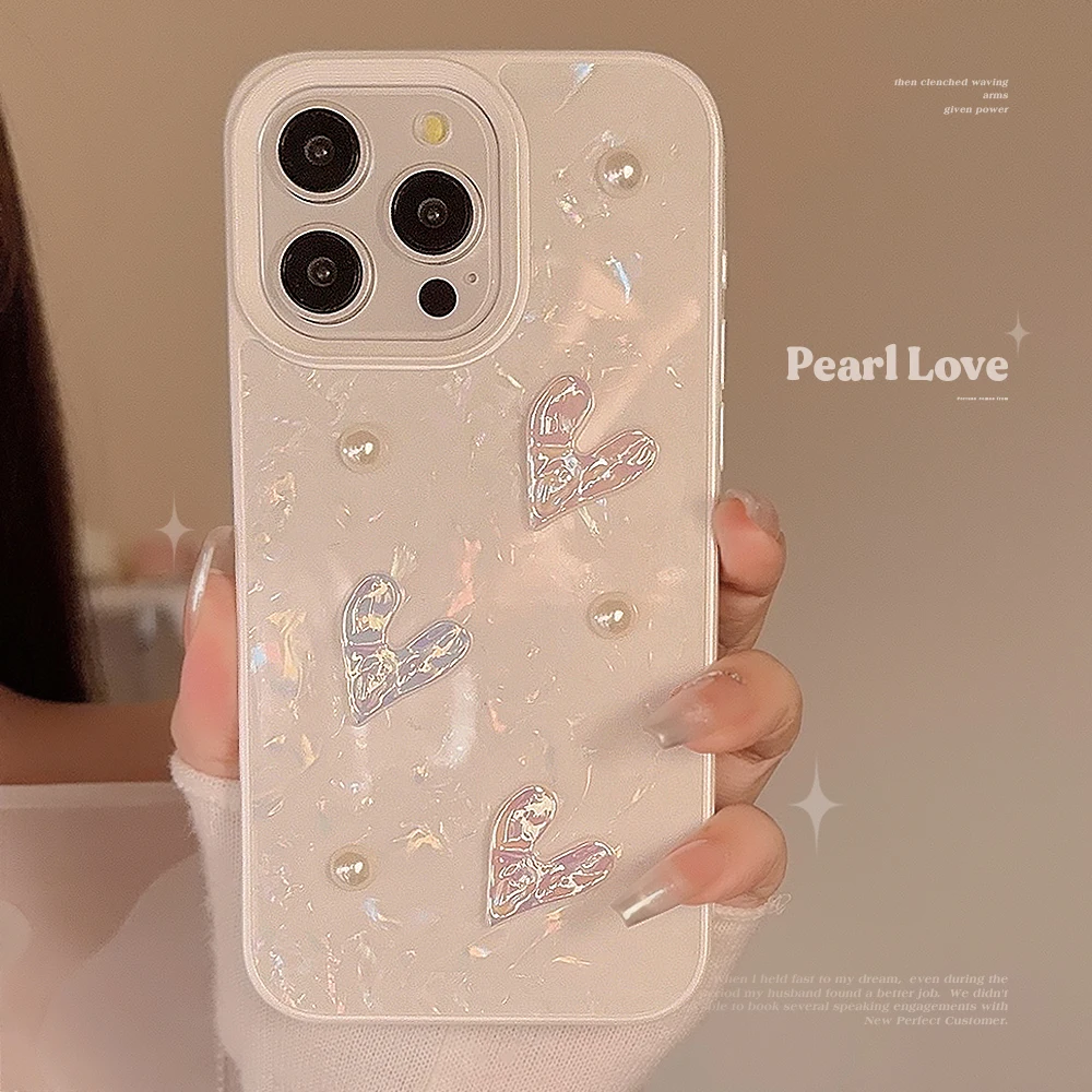 Koreanische niedliche 3d Laser Liebe weiche Silikon hülle für iPhone 15 plus 14 13 12 11 Pro Max Perle stoß feste Muschel Muster Telefon hülle Image