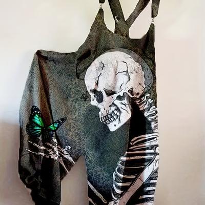 TEMU Skeleton Print Overall Jumpsuit, Casual Sleeveless Baggy Jumpsuit, Women's Clothing Image