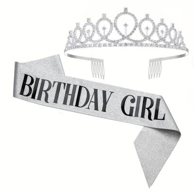 2pcs Birthday Crown With Birthday Sash Rhinestone ...