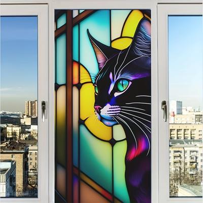1 Roll Stained Glass Window Film, Dazzle Cat Patte...