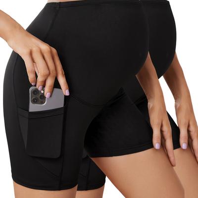 Women's Maternity Solid 2pcs Shorts, Slim Fit Medi...