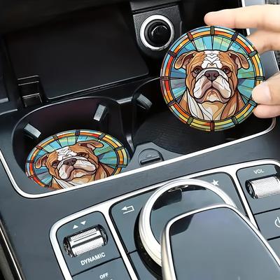 2pcs Colorful Bulldog Car Cup Holder Coasters Car Interior Waterproof Coaster To Keep Your Car Cup Holders Clean And Dry, Easy To Move