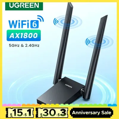 UGREEN WiFi Adapter AX1800 WiFi6 USB3.0 5G&2.4G Dual-Antenna USB WiFi for PC Laptop Wifi Antenna USB