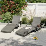 Outdoor Wicker Chaise Lounge Chairs Set of 2 Patio Rattan Reclining Chair Pull-out Side Table Adjustable Backrest Ergonomic Wave Design Pool Sunbathing Recliners Grey