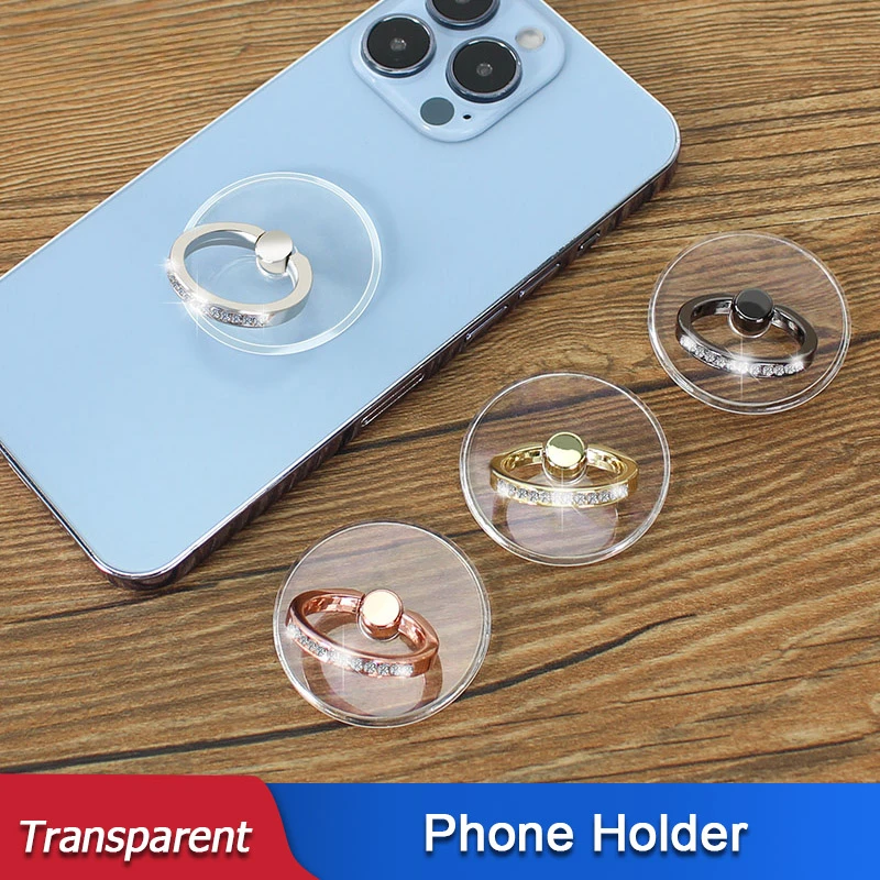 Transparente Telefonring-Schnalle, Desktop-Halterung mit personalisierter, ultradünner und starker Haftung für iPhone, iPad, Tablet, Autohalterung Image