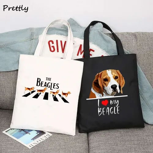 Die Beagles Dog Band Leinwand Einkaufstaschen für Frauen lustige Hunde Liebhaber Beagle