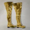 Laigzem Frauen über Knie Stiefel runde Zehen Seite Reiß verschluss Low Heels Stiefel Metallic Farben Damenschuhe Frau große Größe 39 42 43 45 50 52