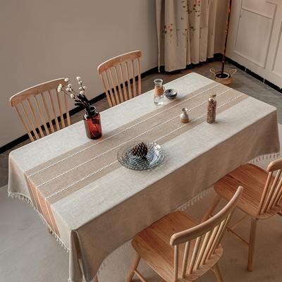TEMU 1pc, Elegant Coffee Tassel Tablecloth, Coarse Burlap Dining Table Cloth, Christmas Kitchen Tablecloth Decoration Rectangular/6-8 Person Sea Image