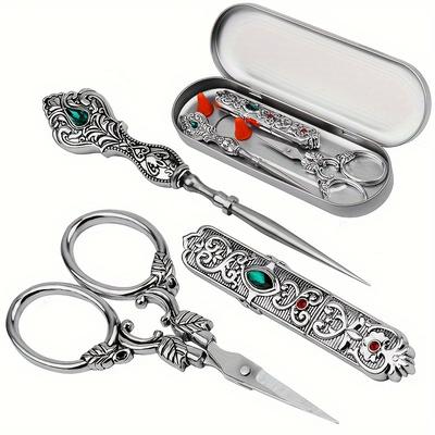 TEMU Embroidery Scissor Set, Vintage Scissors European Sewing Tools, Complete Sewing Kit With Embroidery Scissors, Sewing Awl, Sewing Thimbles, Embroidery And Arts And Crafts