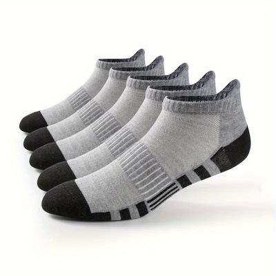 TEMU 5pcs Men's Athletic Ankle Socks - Breathable, Moisture-wicking Polyester For Running & Fitness Image