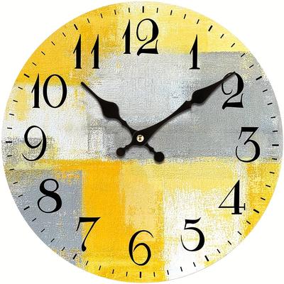 1pc Battery Operated Wall Clock, Abstract Yellow A...