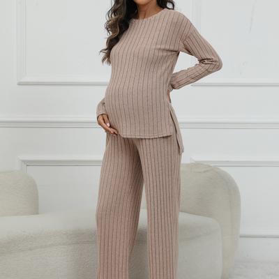 Women's Maternity Solid Textured T-shirt & Pants S...