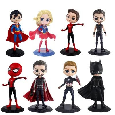 Popular Q Version Big Head The Avengers 8-17.5cm Figure Superman Supergirl Batman Spider Man Model