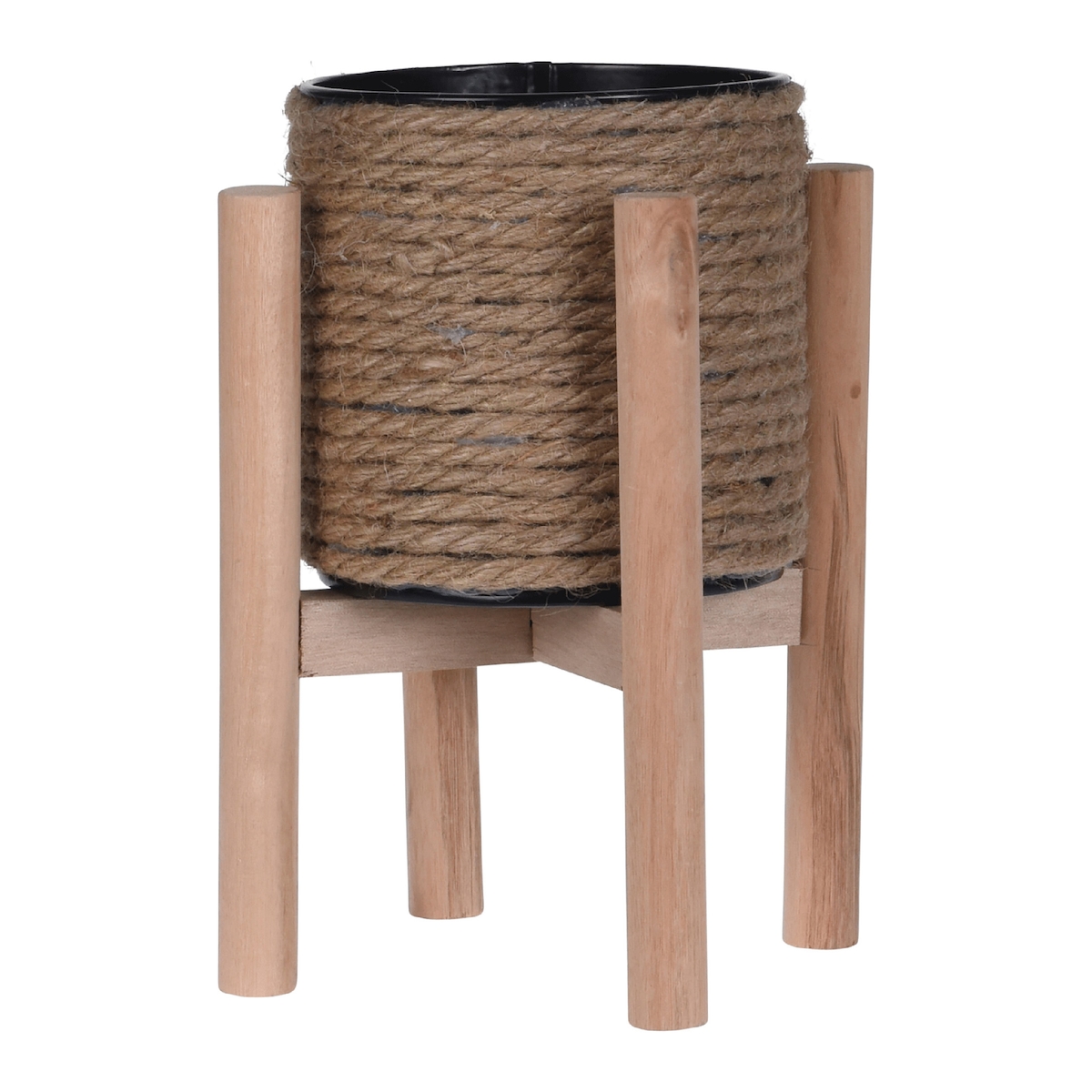 PROGARDEN Blumentopf mit Ständer 14,5x23cm Metall Jute Holz 1 Stück Pflanzentopf zum Bepflanzen Pflanzgefäß außen & innen Blumenübertopf Deko Garten Braun Image