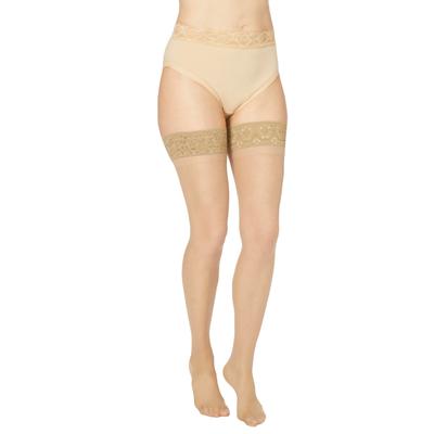 Plus Size Women's Silky Sheer Lace Top Thigh High Stockings by MeMoi in City Beige (Size 7X)