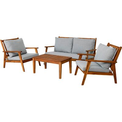 Gartenlounge-Set BYLIVING "LA PALMA", beige (naturfarben), Webstoff, Akazie natur-Webstoff hellgrau, FSC-zertifiziertes Massivholz, Polyester, Sitzmöbel-Sets, aus massivem Akazienholz mit gemütlichen Sitz- und Rückenkissen Image
