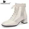 DRKANOL Fashion Summer Cool Boots Women Thick Heel Square Toe Breathable Mesh Ankle Boots Ladies