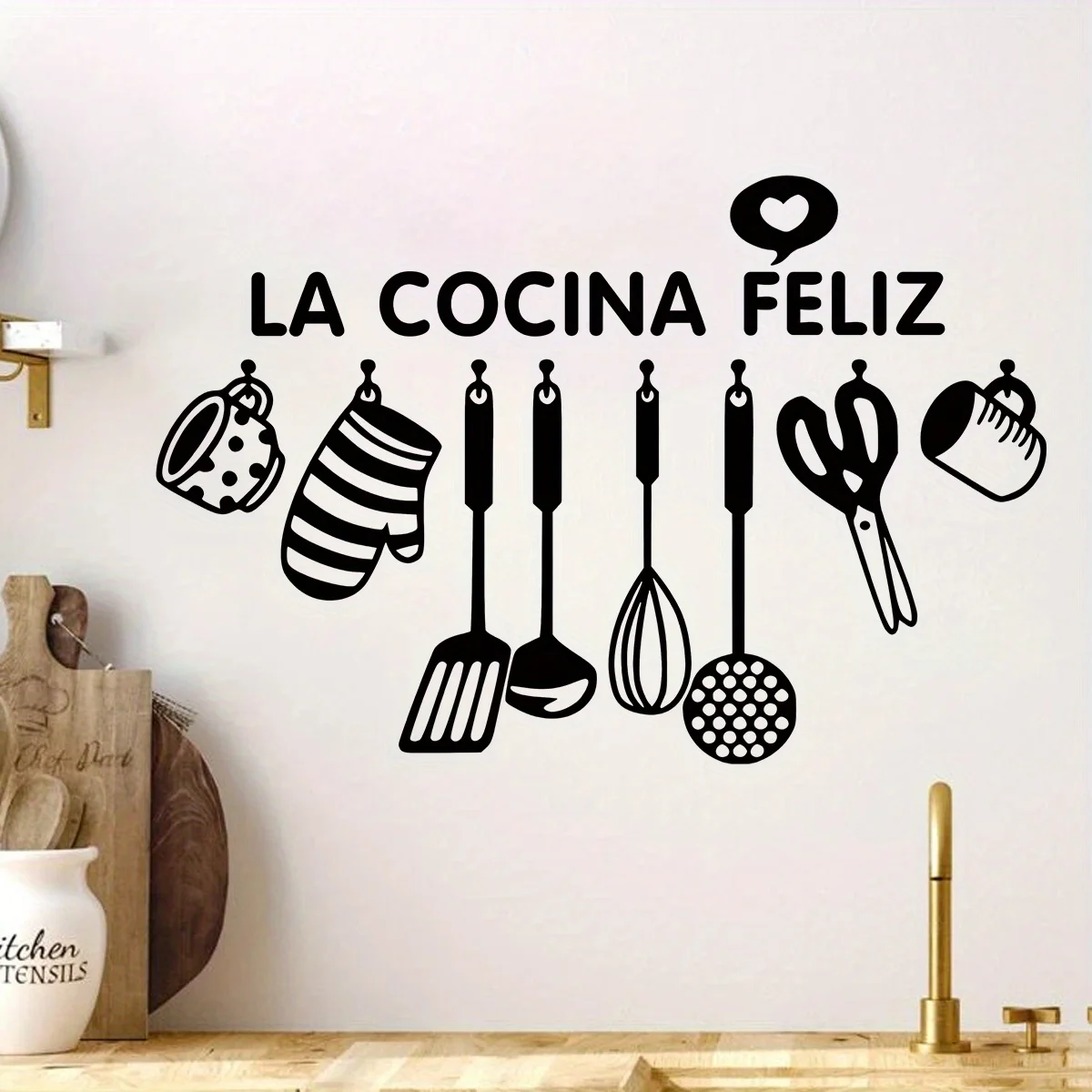 Cartoon schwarzer Löffel Schere Silhouette Küchenwerkzeug Wandaufkleber für Schlafzimmer Wohnzimmer Küche Dekoration Wandtattoos