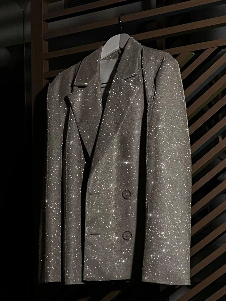 Tossy Sparkly Blazer Für Frauen Übergroßen Lose Splitter Schwarz Gliiter Casual Jacken Blazer Set Rosa Mantel Frauen Party Outfits