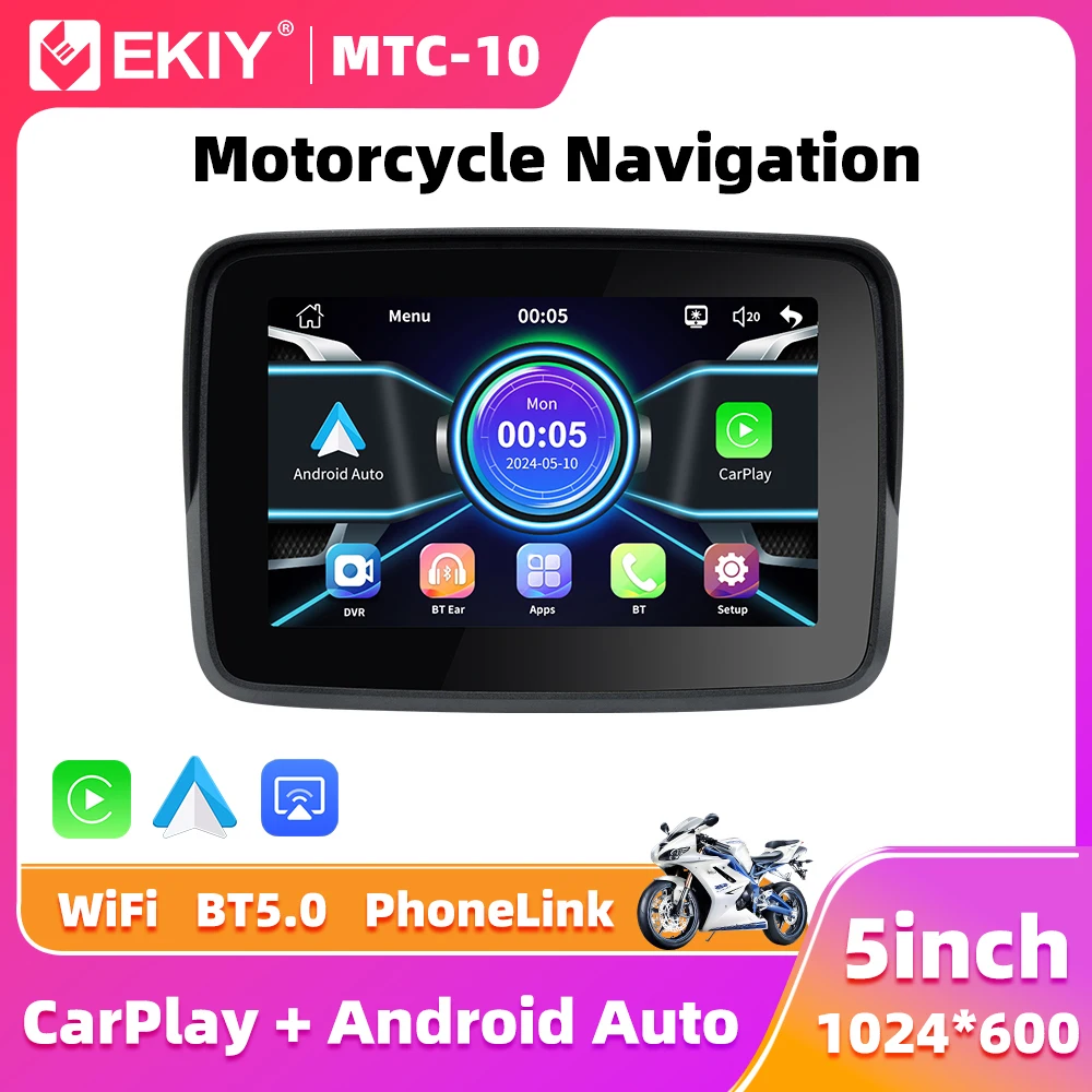 EKIY Wireless CarPlay Moto 5,0 Zoll tragbares digitales Motorrad-Armaturenbrett GPS-Navigationsdisplay Android Auto-Monitor Image