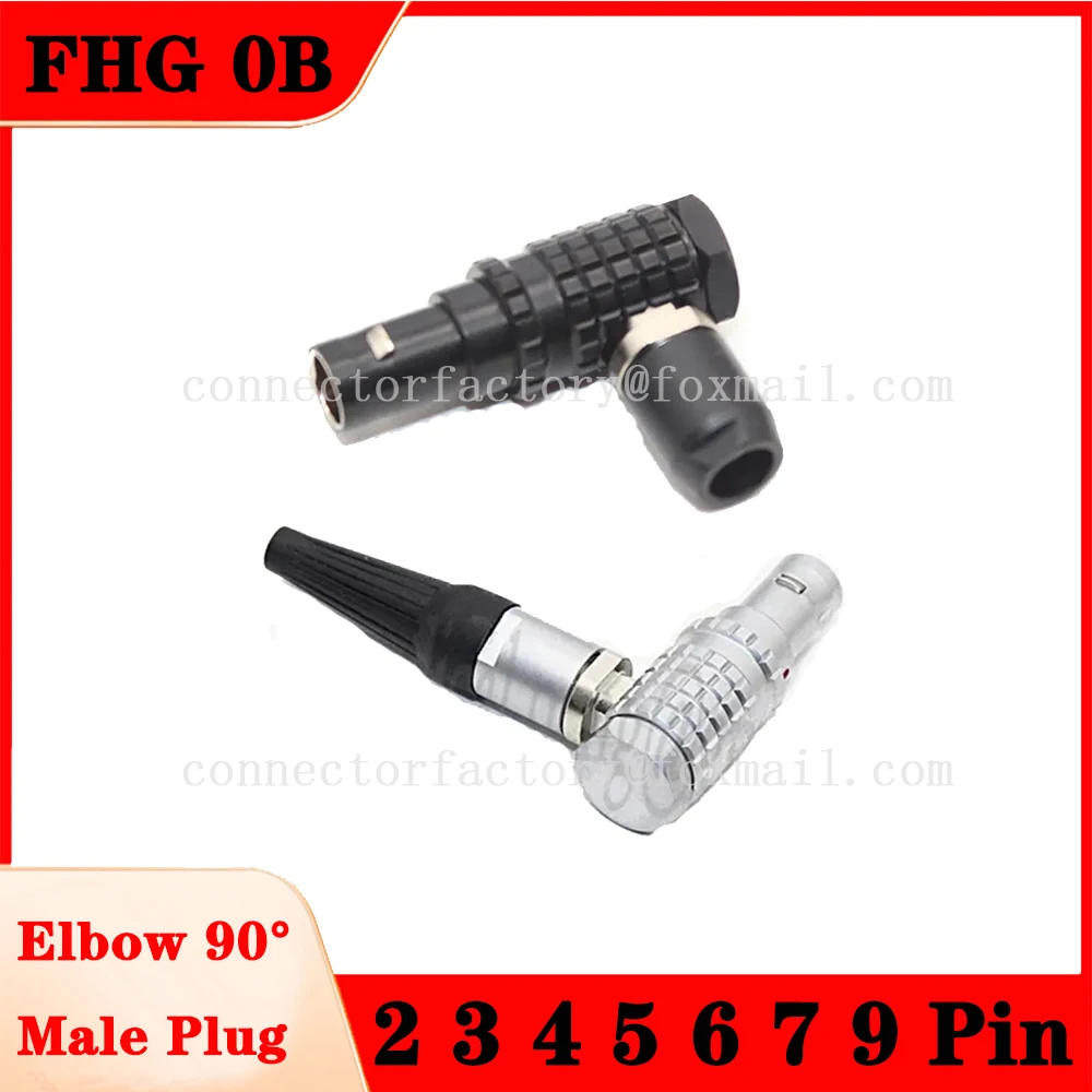 FHG 0B 2 3 4 5 6 7 9-poliger runder Push-Pull-Stecker aus Metall mit selbstsicherndem Winkelstück 90 ° Und Schlüssel G-Stecker für Industriekameras Image