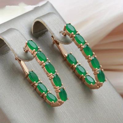 TEMU 18k Golden Plated Style Long Earrings, Synthetic Zirconia, Copper Base, Vintage , Ideal For Wedding Bride, Party, Valentine's Day Gift, All Jewelry Image