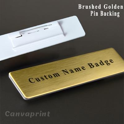 TEMU 1pc Customized Name Badge Holder Tag With Pin, Golden With Black Texts Logo Engraved - 70x20mm Non-fading Metal Id Plate For Manager Image