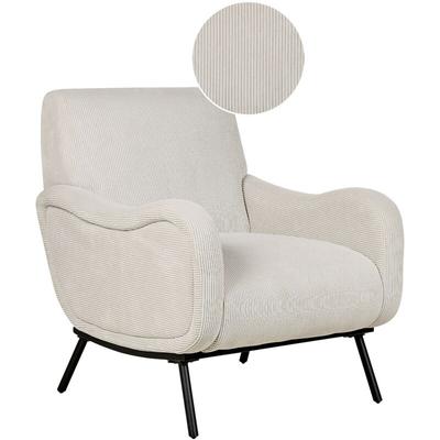 Sessel Creme Hellgrau aus Cord mit Schwarzen Beinen Retro Stil Design für Wohnzimmer Schlafzimmer Image