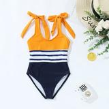 Christmas Gifts Parent Child Bikini One-Piece Mother Daughter Swimsuit Suit Girls Bodysuit Swimsuit Nylon Spandex Yellow 4-5 Years