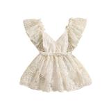Wallarenear Baby Girl Lace Romper Dress Boho Floral Sleeveless V Neck Birthday Party Dresses White 18-24 Months
