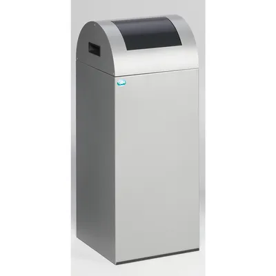 PROREGAL Selbstlöschender Wertstoffsammler rund | 60 Liter, HxBxT 80x32x32cm | Verzinkter Stahl | Silber-Anthrazit | Mülleimer Abfalleimer Müllkorb Image