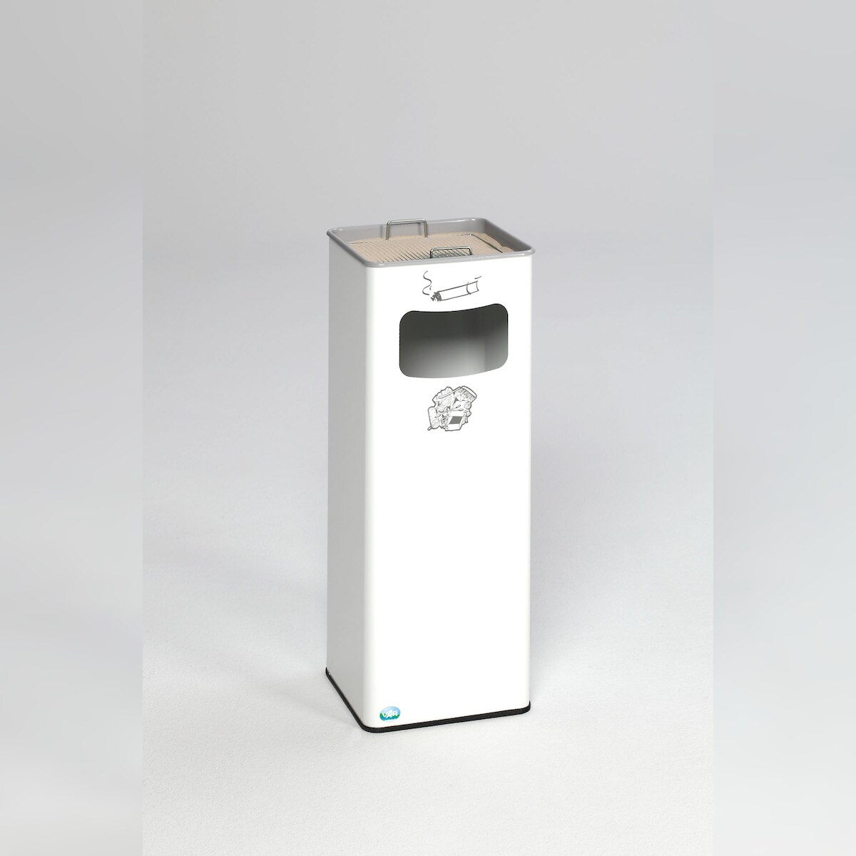 PROREGAL Klassischer Kombiascher eckig | HxBxT 66,5x26x26cm | Verzinkter Stahl | Weiß | Mülleimer Aschenbecher Abfalleimer Image