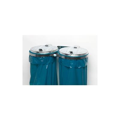 PROREGAL Robuster Doppel-Abfallsammler mit Metall-Deckel | Wandhalterung | 2x 120 Liter, BxT 80x53cm | Stahl | Verzinkt-Verzinkt | Mülleimer Image