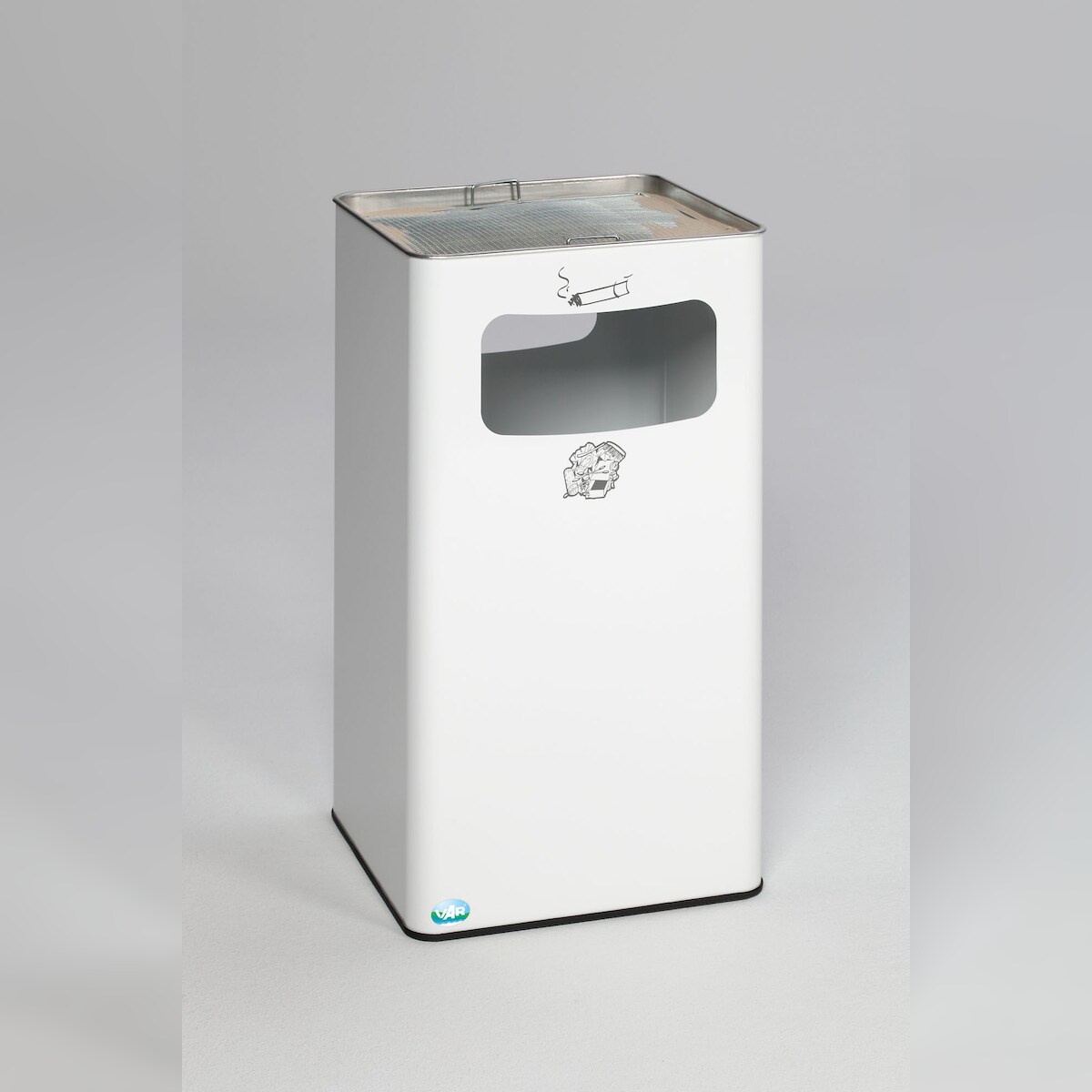 PROREGAL Klassischer Kombiascher eckig | HxBxT 75,5x43x43cm | Verzinkter Stahl | Weiß | Mülleimer Aschenbecher Abfalleimer Image