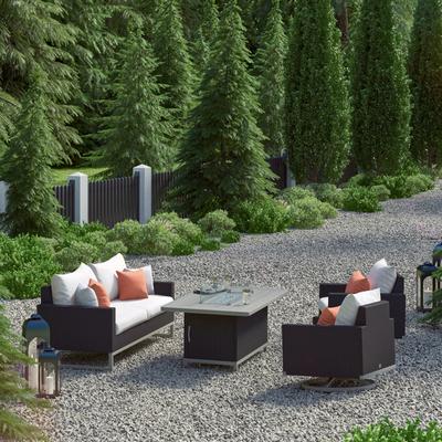 Milo Espresso 4 Piece Sunbrella Outdoor Patio Motion Fire Set - 78" W x 32" H x 33" D