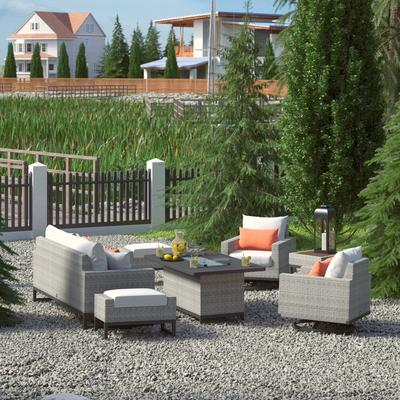 Milo Gray 7 Piece Sunbrella Outdoor Patio Motion Fire Set - 78" W x 32" H x 33" D