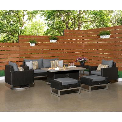 Milo Espresso 7 Piece Sunbrella Outdoor Patio Motion Fire Set - 78" W x 32" H x 33" D