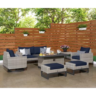 Milo Gray 7 Piece Sunbrella Outdoor Patio Motion Fire Set - 78" W x 32" H x 33" D