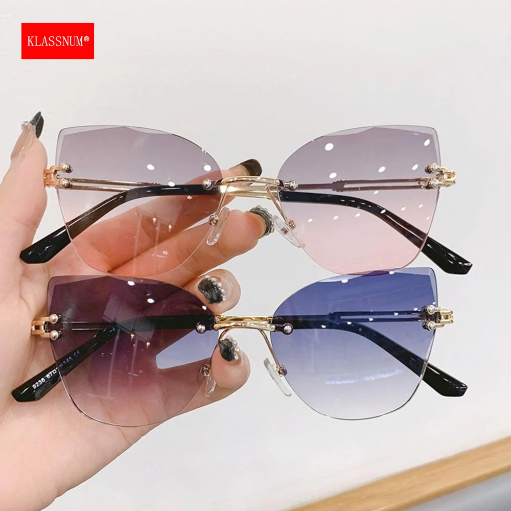 Klass num Vintage randlose Sonnenbrille Frauen Männer Cat Eye Gradient Linse Sonnenbrille UV400 Sonnenbrillen Schutzbrille für Party Weihnachten Image