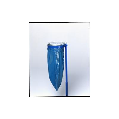 PROREGAL Robuster Einzel-Abfallsammler mit Metall-Deckel | mit Stange | 35cm Einwurföffnung | HxBxT 98x50x45cm | Stahl | Blau-Verzinkt | Mülleimer Image