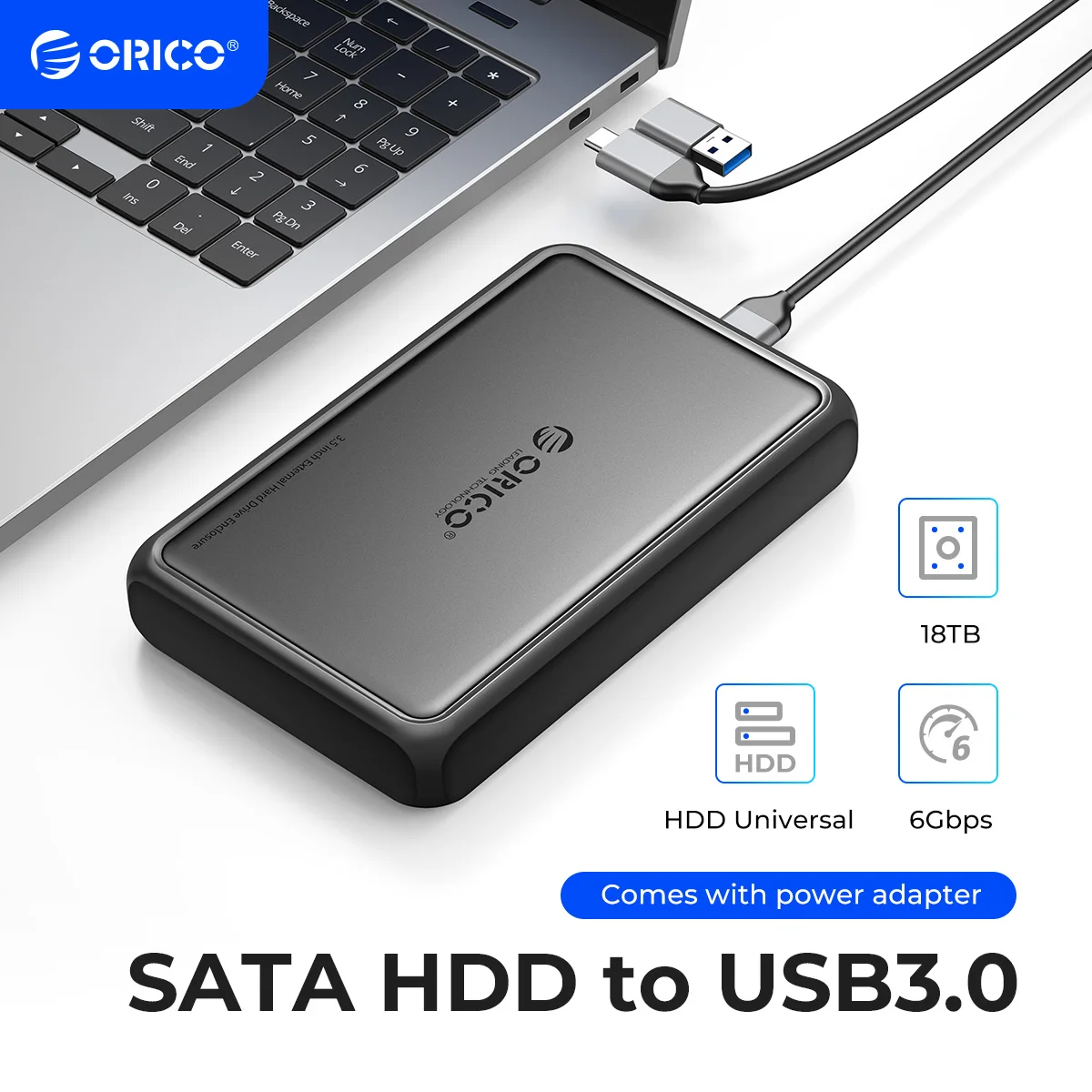 ORICO 3,5" Typ-C-Festplattengehäuse 5 Gbit/s SATA zu USB3.0 USB3.1 HDD-Gehäuse für SSD HDD PC Laptop Metall + ABS-Wärmeableitung Image