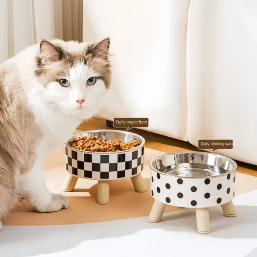 Katzen Feeder Schüssel Anti-Erstickung angehoben Katzenfutter Wasserschale mit Stand Haustier