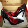 Tikicup Elegante Mode Curl Cut Frauen Spitze Zehen 12 cm High Heel Schuhe Sexy Glänzend Schwarz V Cut Party Promi stiletto Pumps